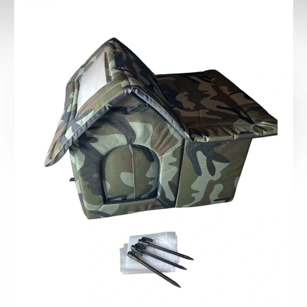 NWT Camo Soft Pet House Dog‎ Cat Shelter w/ Cushion & Ground Stakes Small